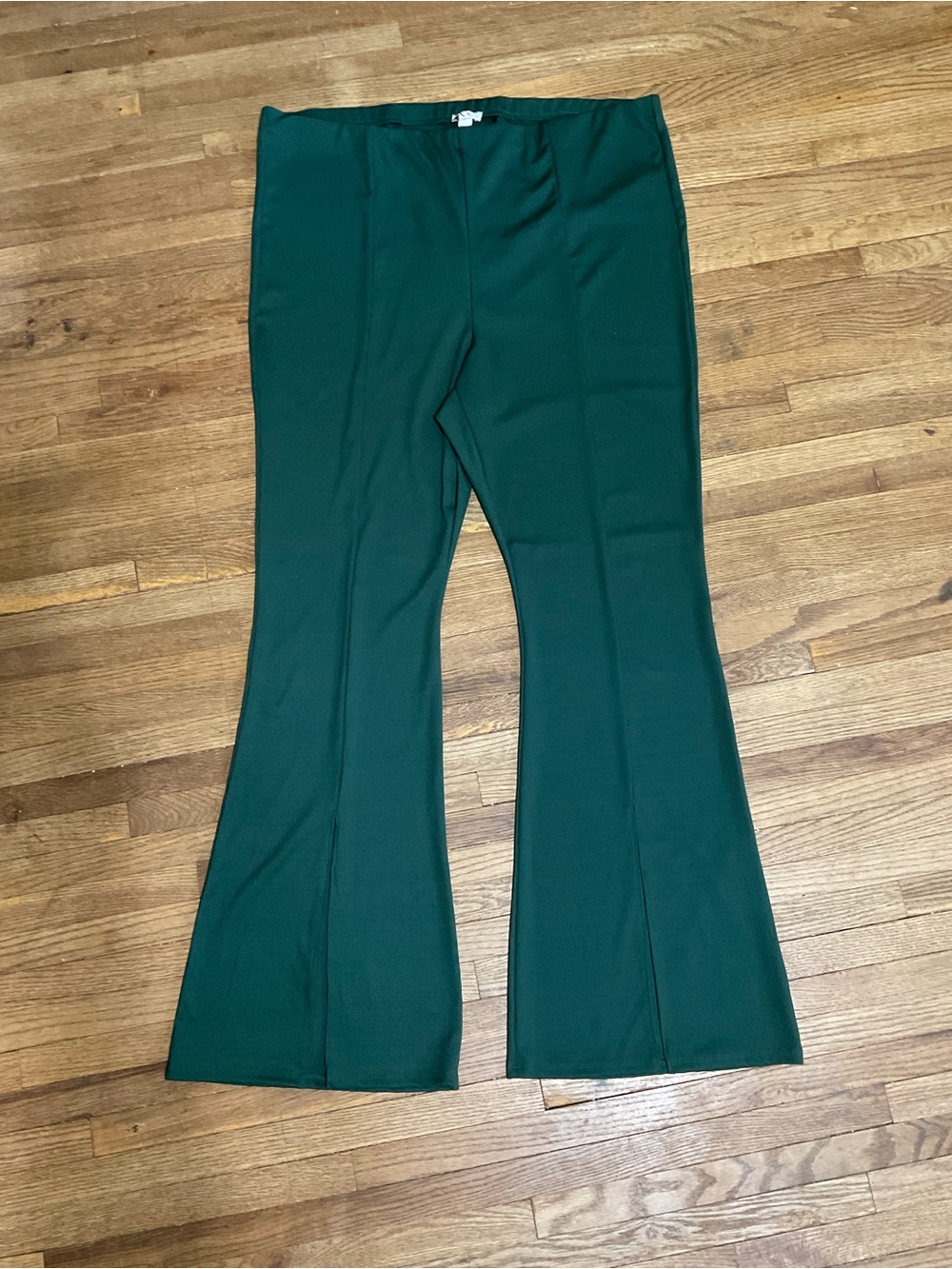 River Island Green Ribbed Flared Pants UK 22 / US 18 NWT Wide Leg Bootcut Trouse